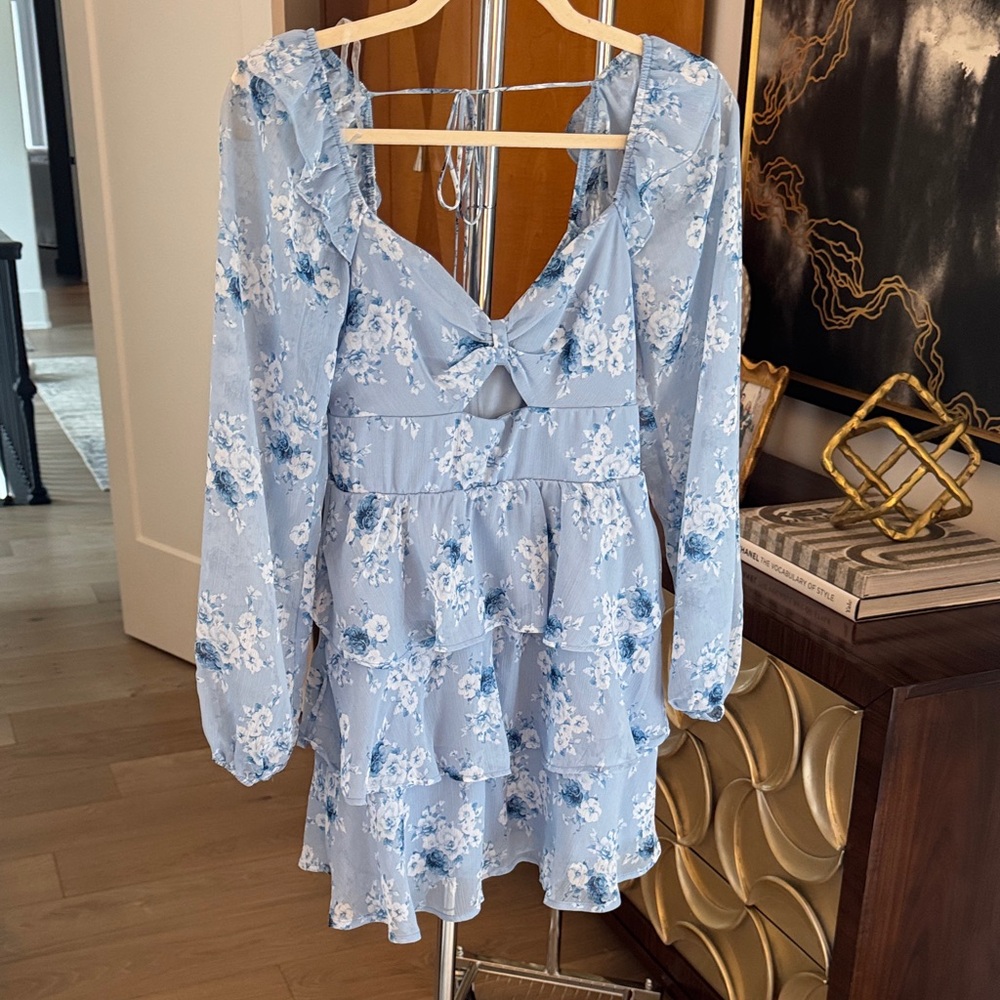 Floral Blue Ruffle Dress